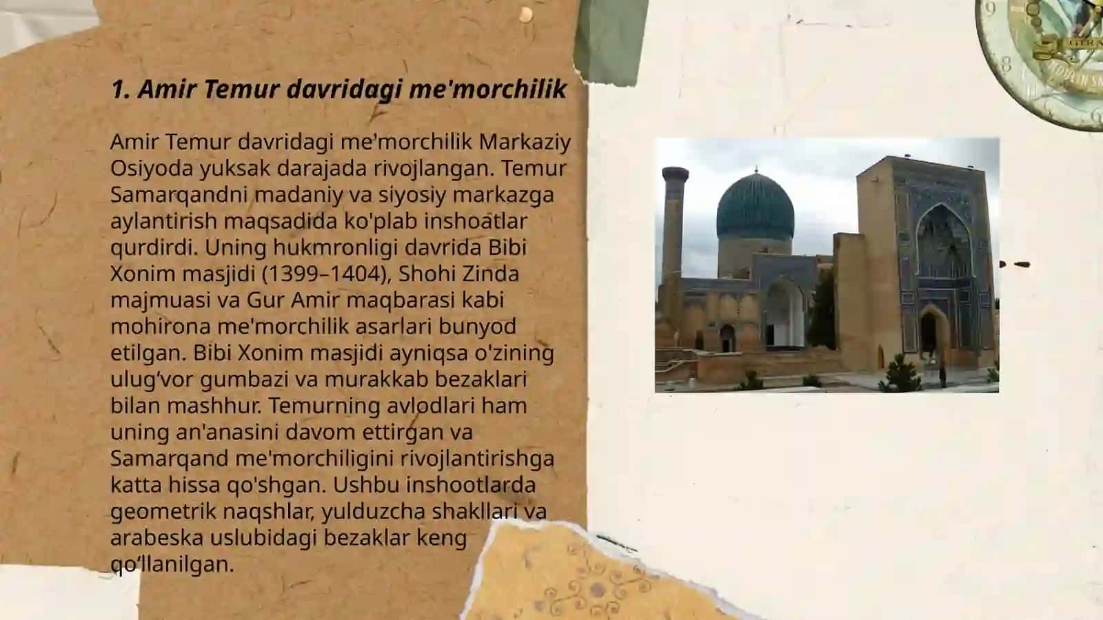 Amir temur qurdirgan san'at obidalari 3
