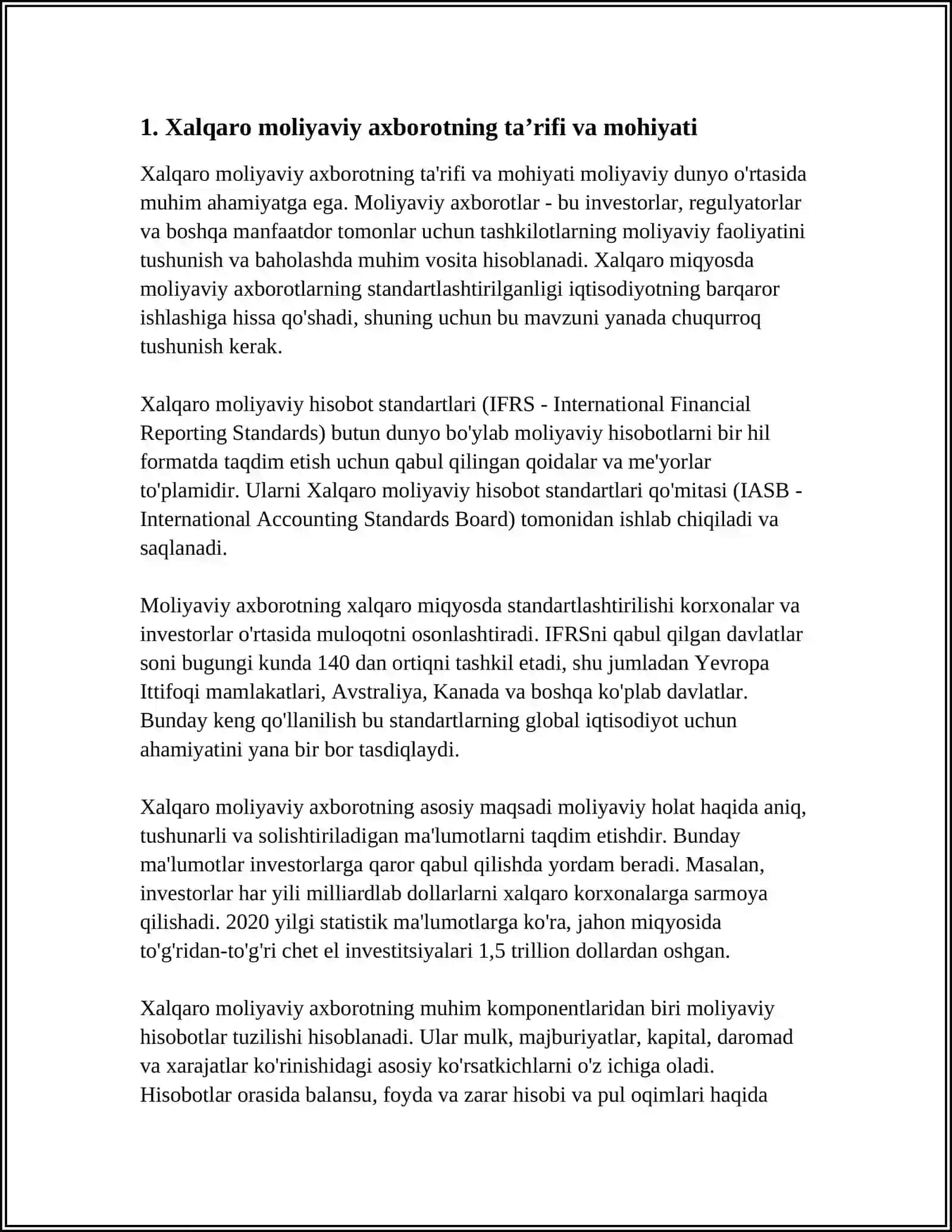 XALQARO MOLIYAVIY AXBOROT, UNING TURLARI 3