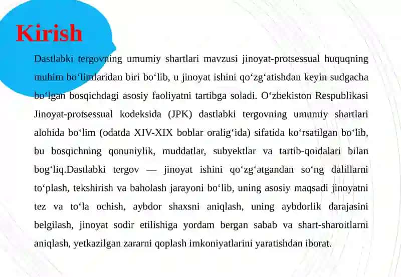 DASTLABKI TERGOVNING UMUMIY SHARTLARI MAZMUNI 3