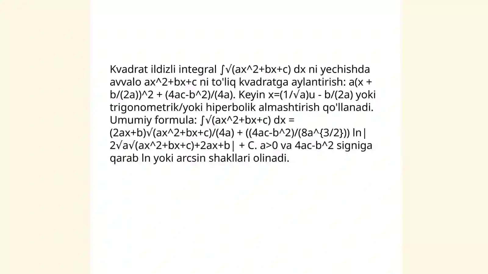 Ba'zi irratsional funksiyalarni integrallash 3