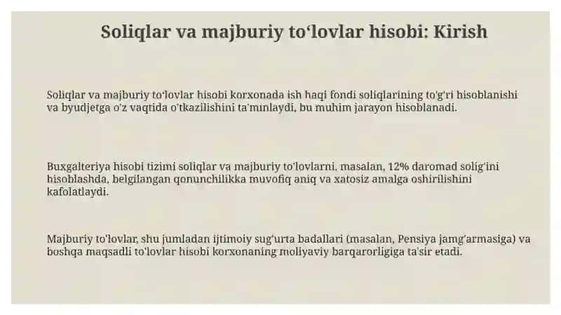 Soliqlar va majburiy to'lovlar hisobi 3
