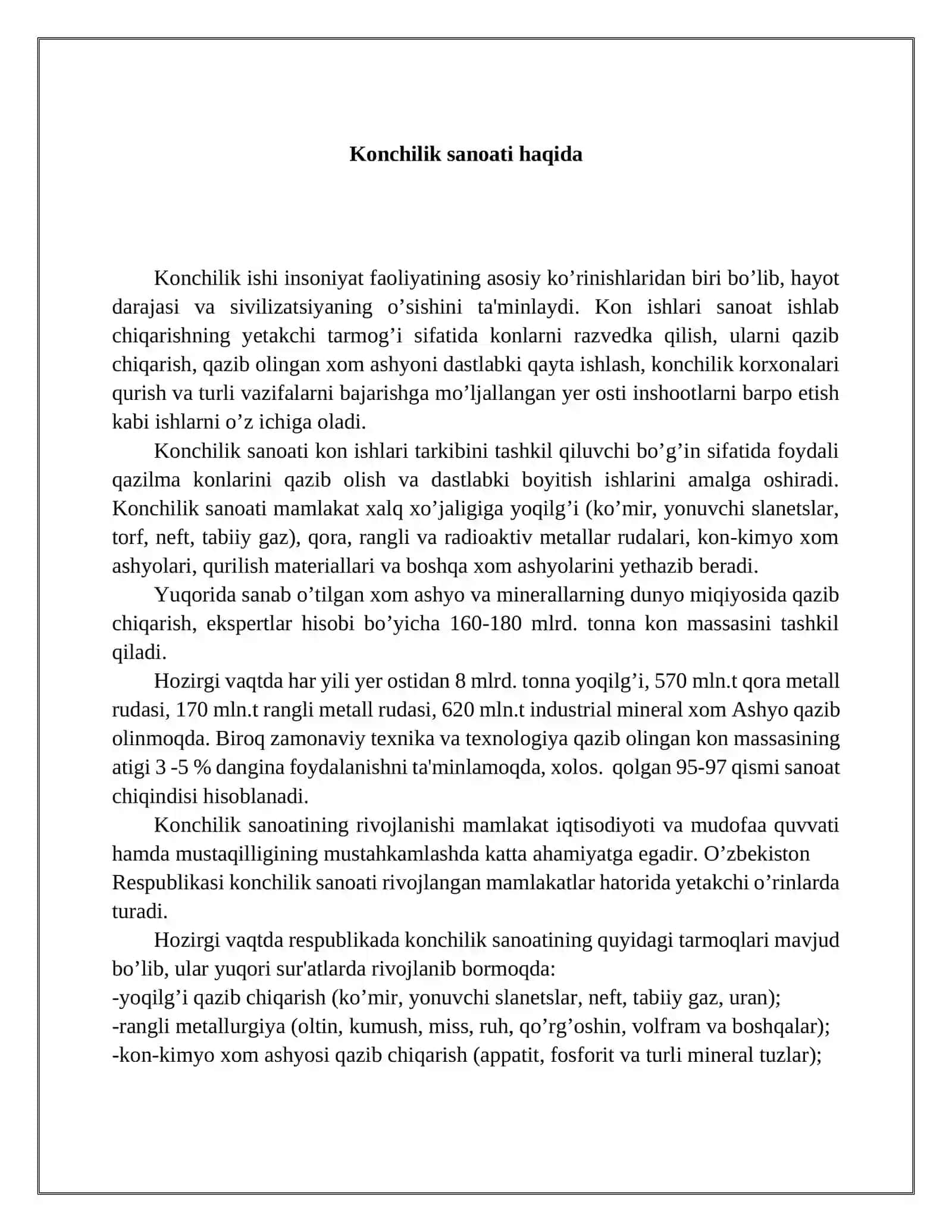 Konchilik Sanoati va Konchilik Korxonalari ,O'zbekistonda konchilik sanoatiNKMK,OKMK 3