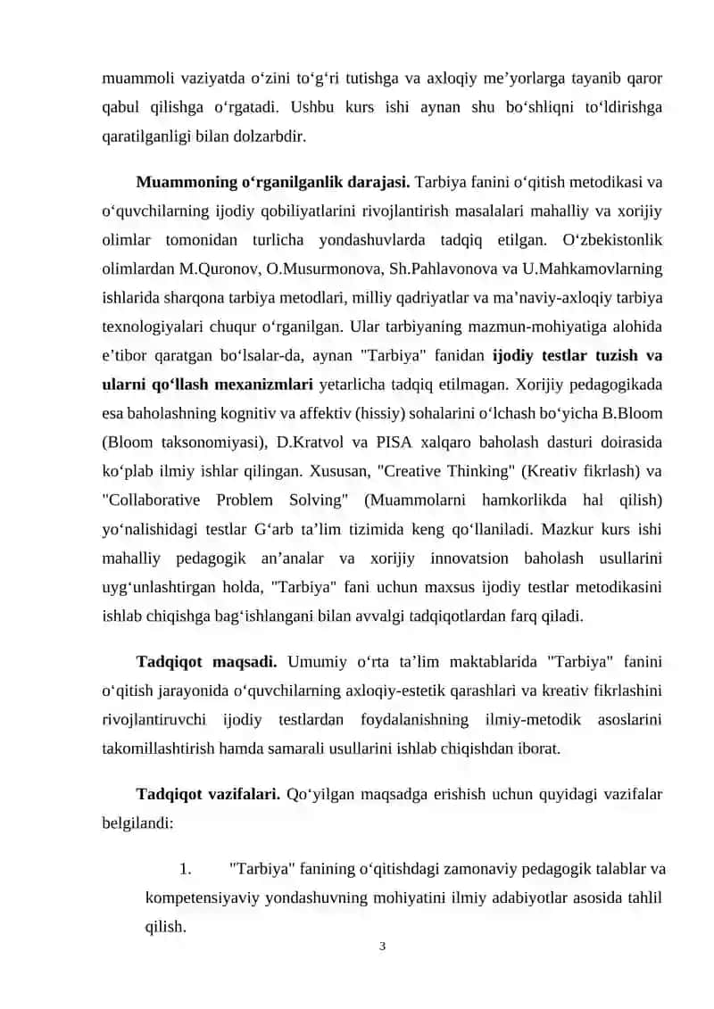 TARBIYA FANINI O‘QITISHDA IJODIY TESTLARDAN FOYDALANISH METODIKASI 3