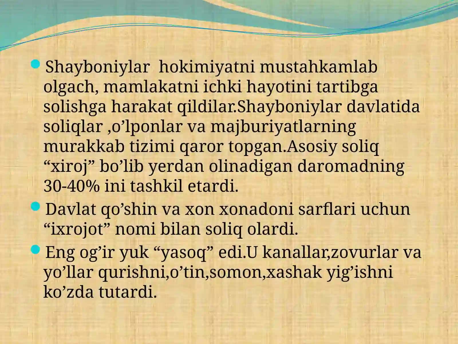 Mustafoyeva Mohizodaning O'zbekiston tarixi fanidan tayyorlagan taqdimoti 3