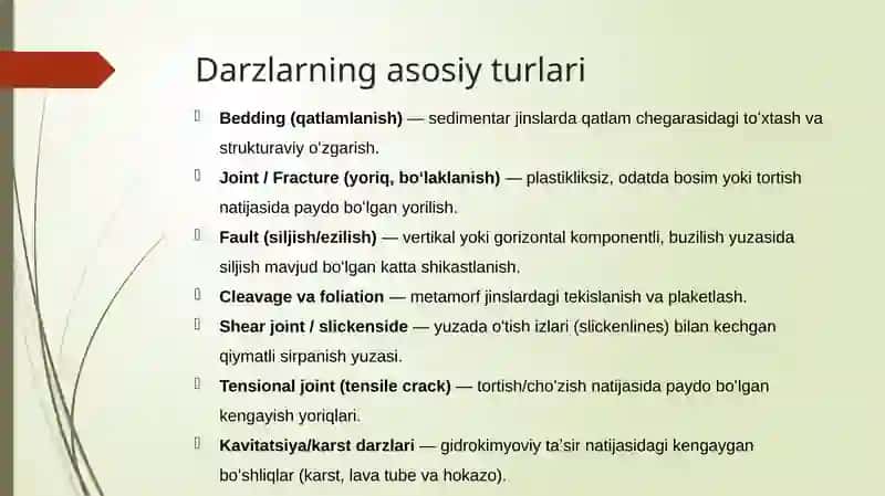 Tog' jinslari massivining darzligi va ularning tasnifi 3