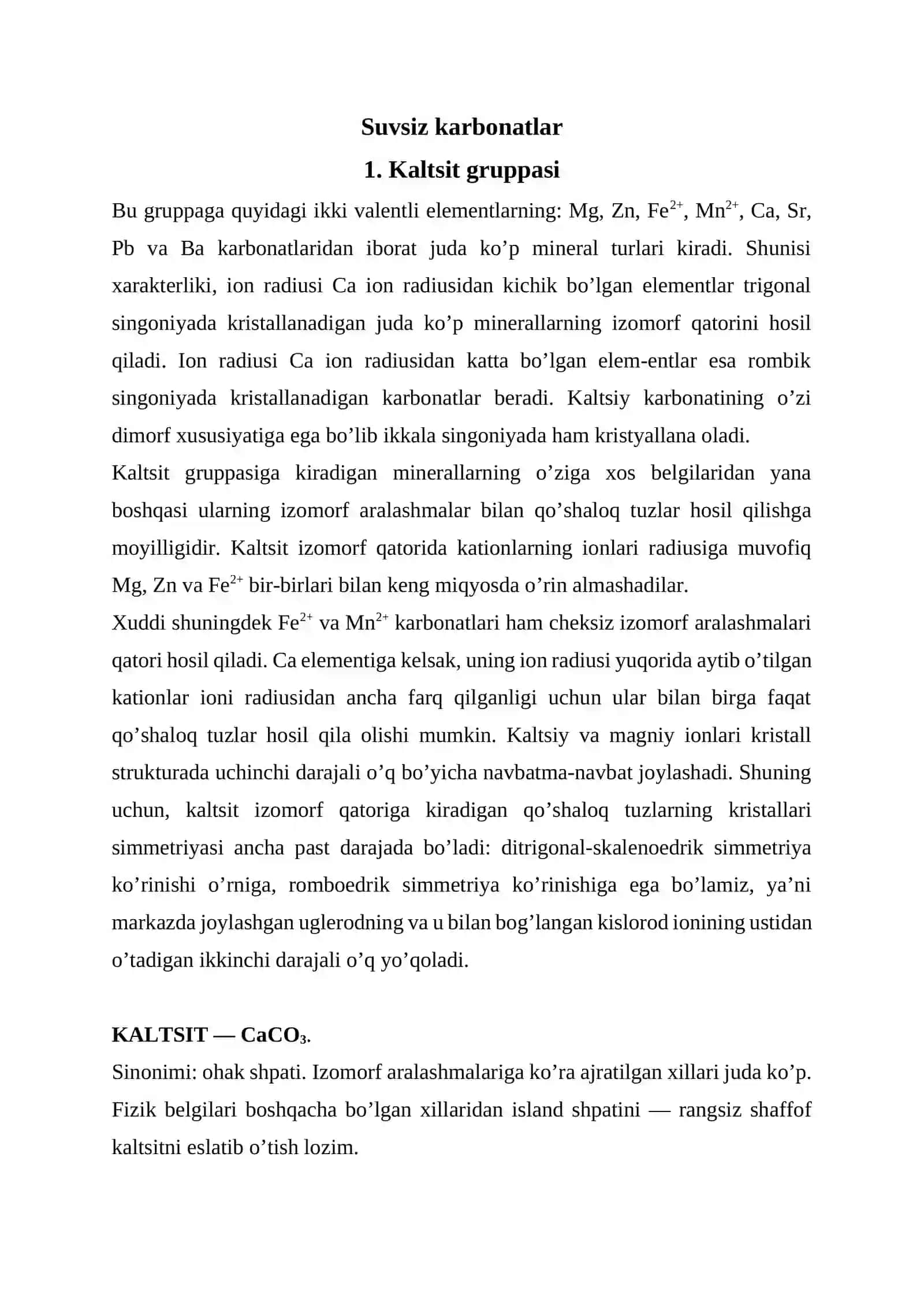 Kalsit guruxi malaxit guruxi suvli korbanatlar 3