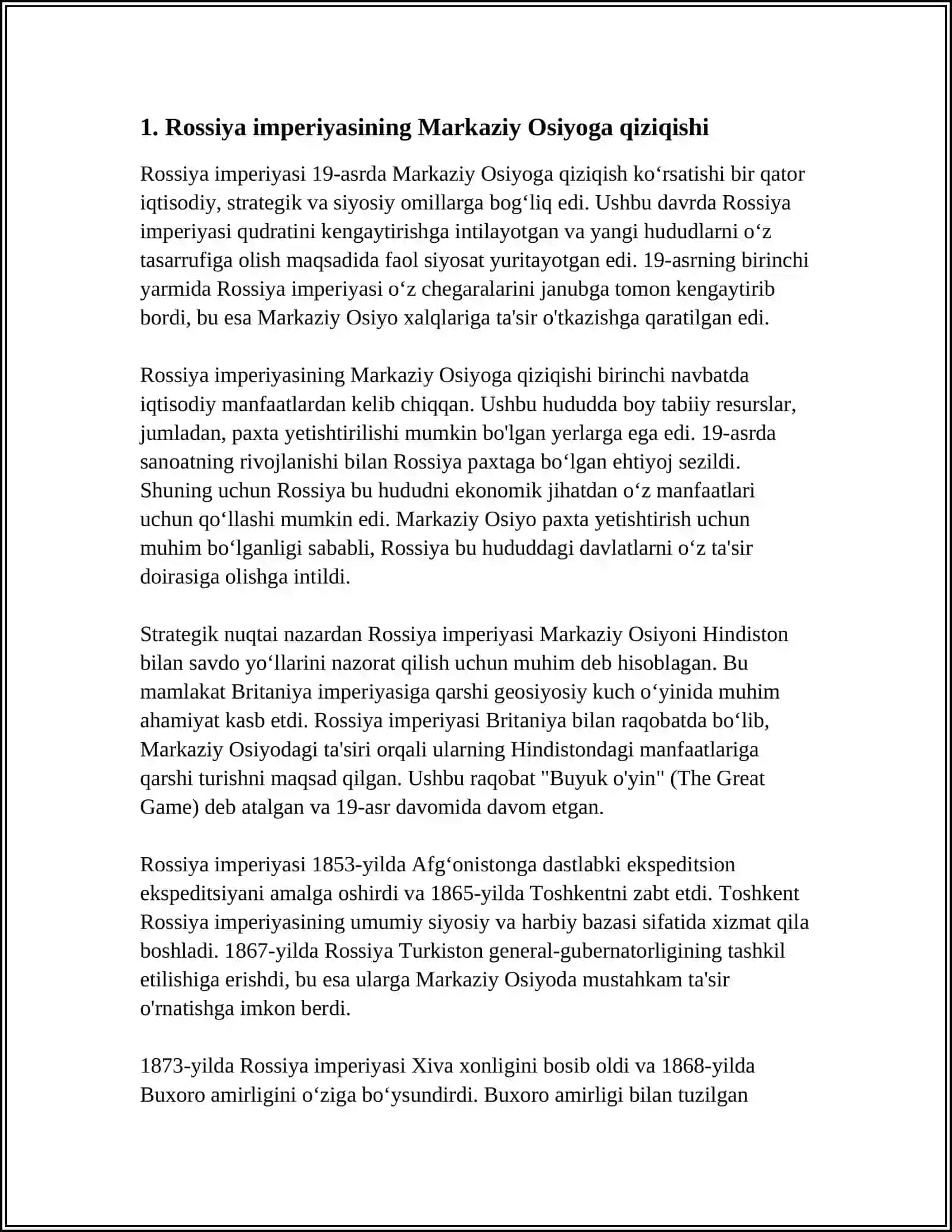 ROSSIYA IMPERIYASINING O’RTO OSIYOGA YURUSHLARI 3