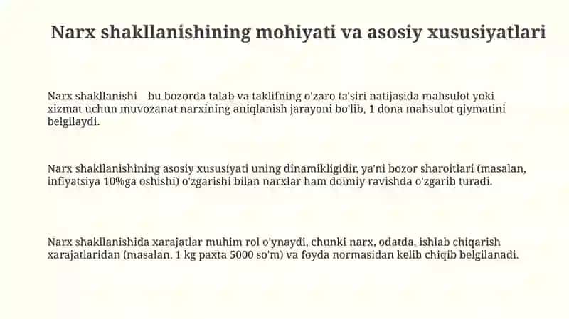 Narxning mohiyati va shakllanish xususiyatlari 3
