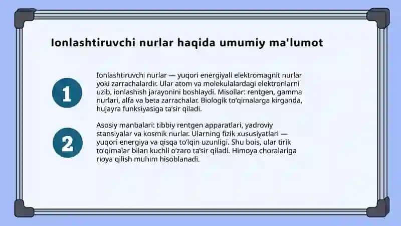 Tibbiyot. Ionlashtiruvchi nurlarning biologik effekti 3
