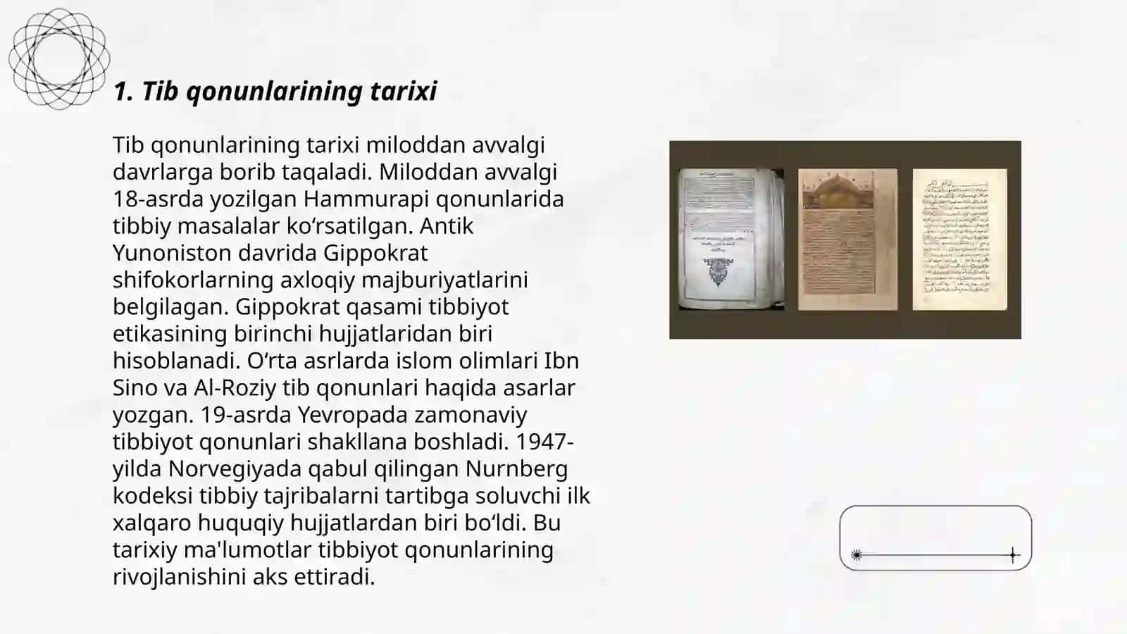Tib qonunlari asarini o'rganish 3