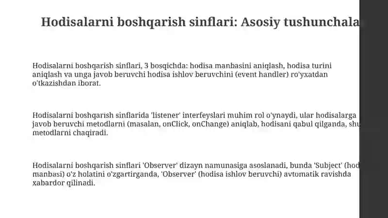 Hodisalar va komponent hodisalariga ishlov berish sinflari 3