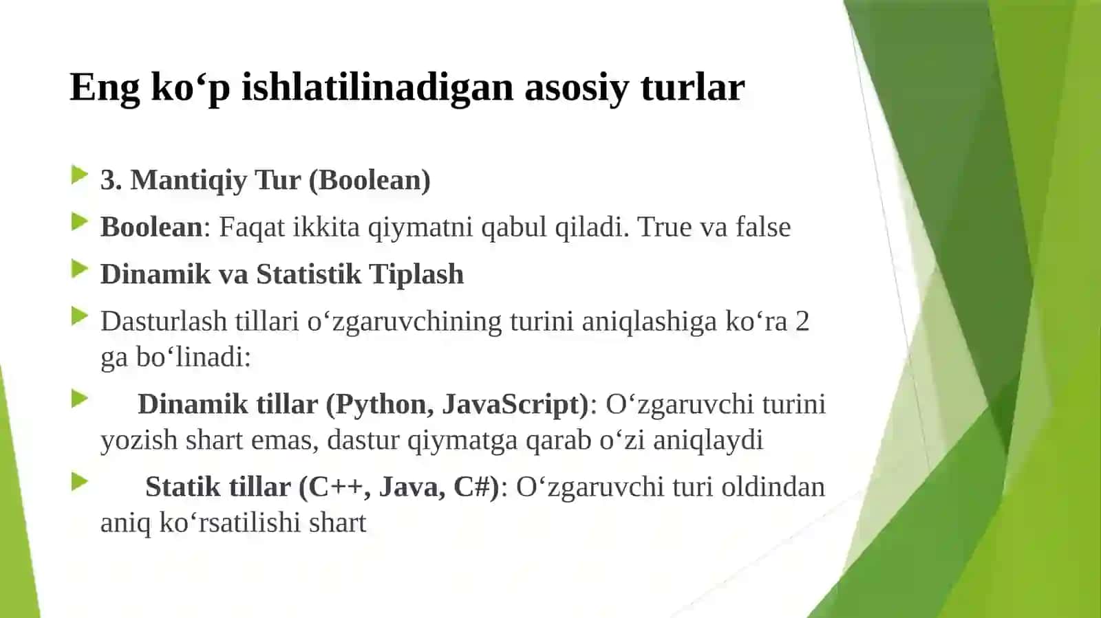 Ma’lumot turlari va o‘zgaruvchilar 3