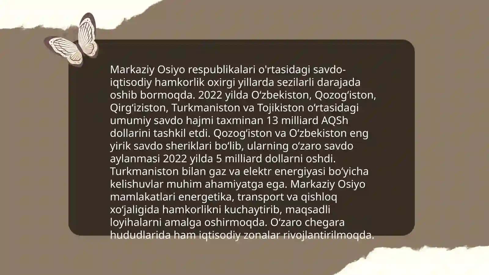 Markaziy Osiyo respublikalari o'rtasida qardoshlarcha hamkorlik aloqalari 3