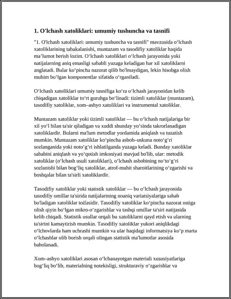 O`LCHASH XATOLIKLARINING TABAQALANISHI 3
