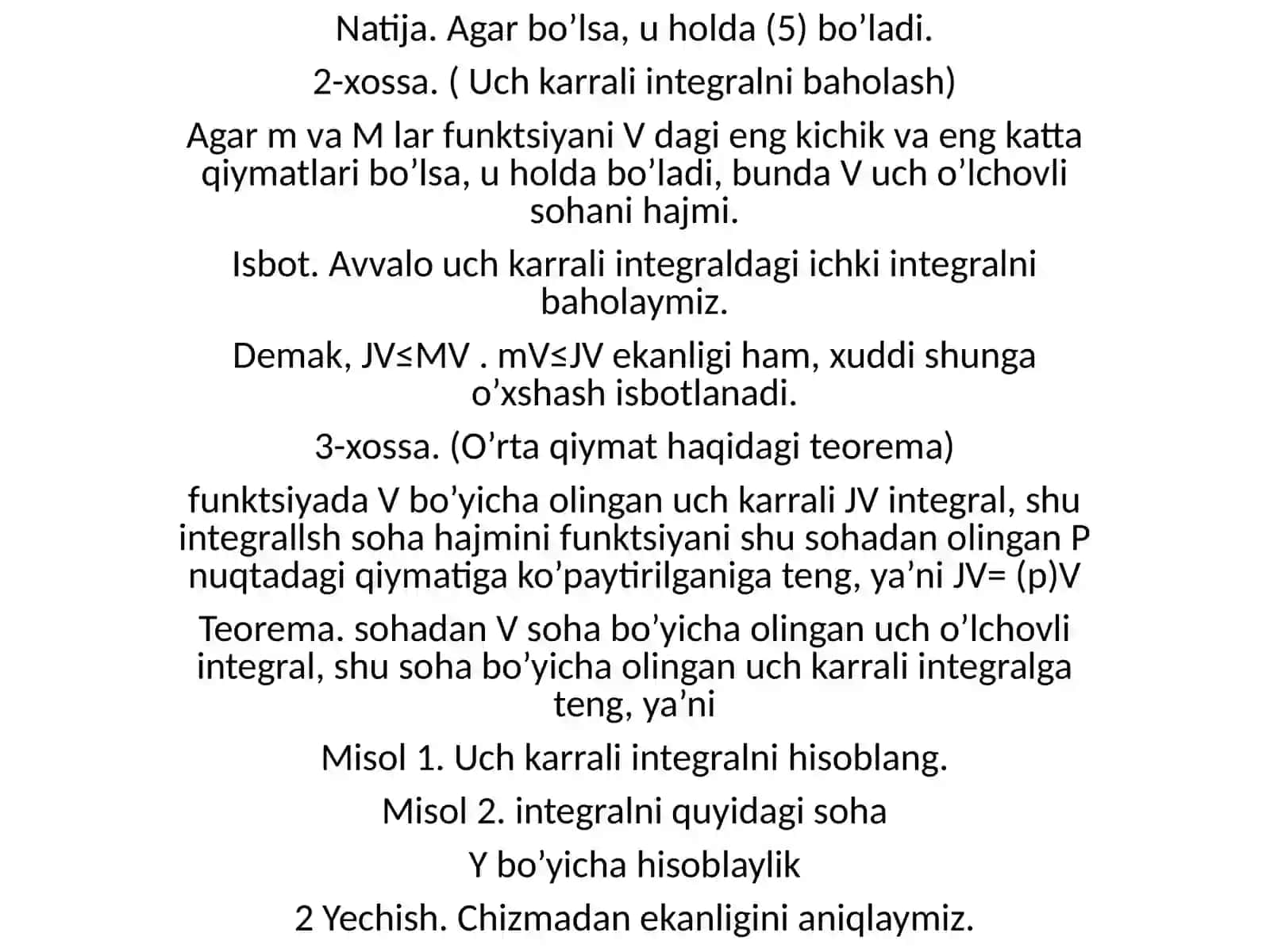 Uchkarrali integralning xossalari 3