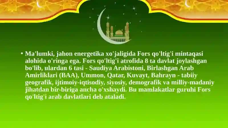 Fors qo‘ltig‘i Arab mamlakatlari davlatlari 3