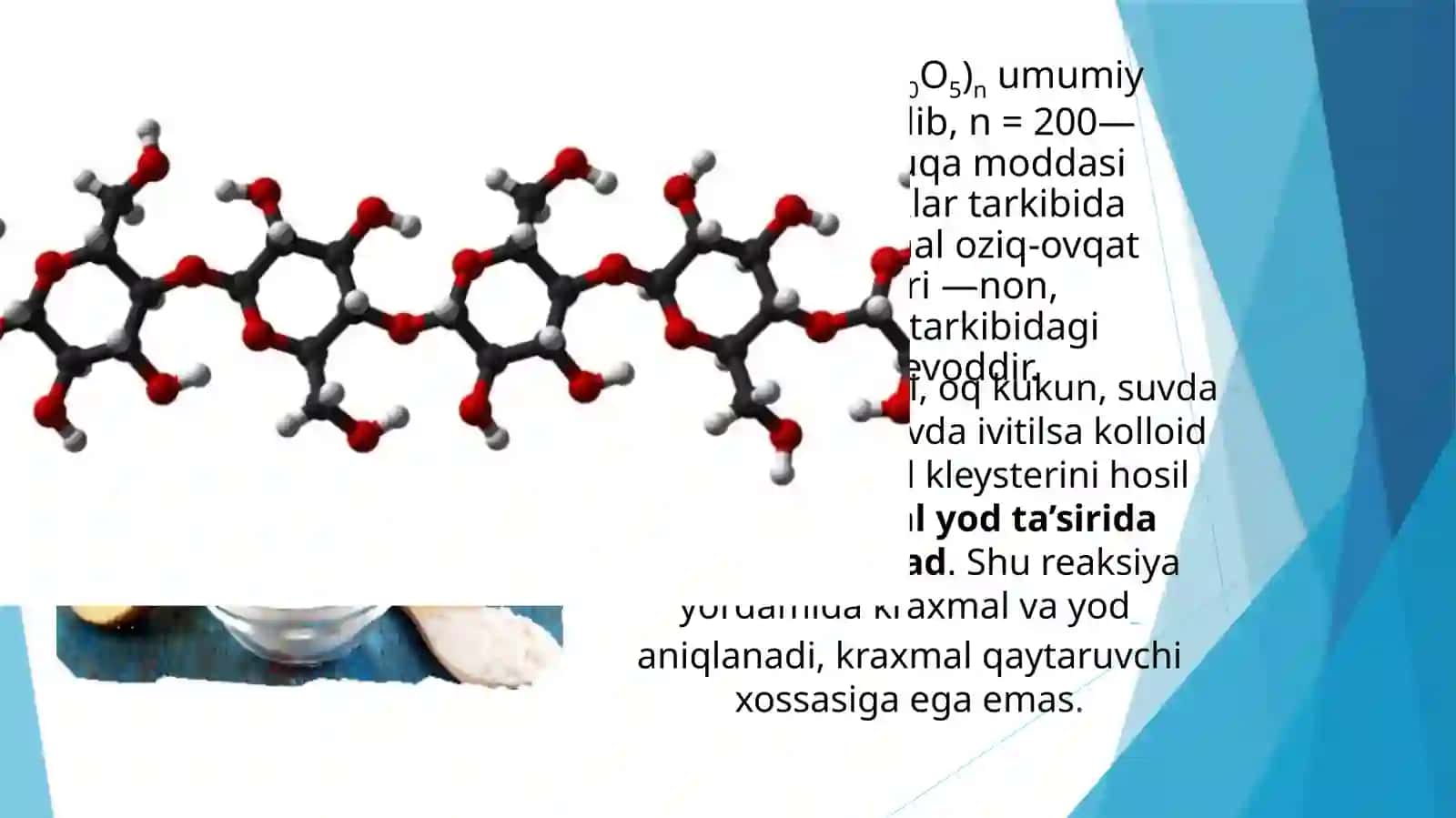 Tarkibida kraxmal moddasi mavjud mahsulotlarni fizik-kimyoviy xossalari 3