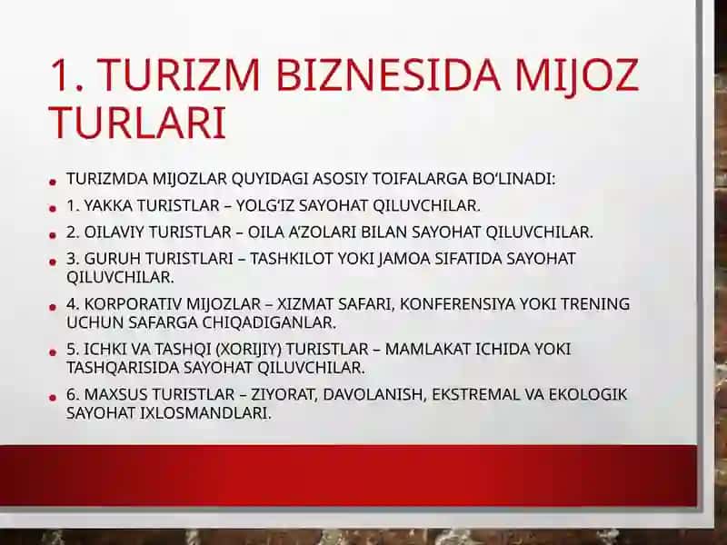 Turizm biznesida mijoz turlari 3