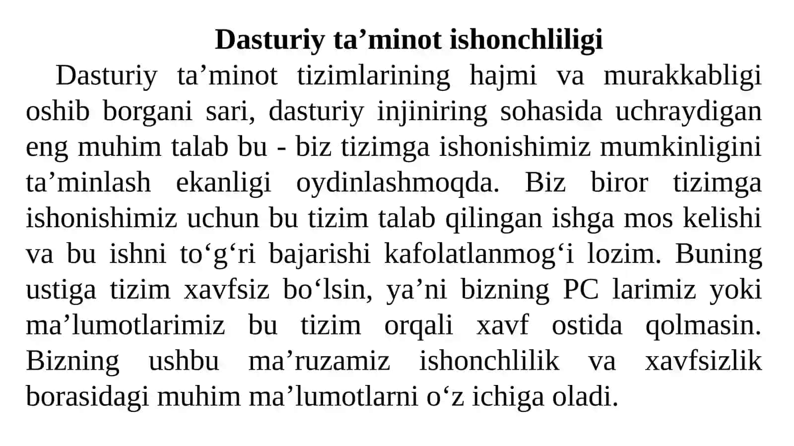 Dasturiy ta’minot ishonchliligi va xavfsizligi 3