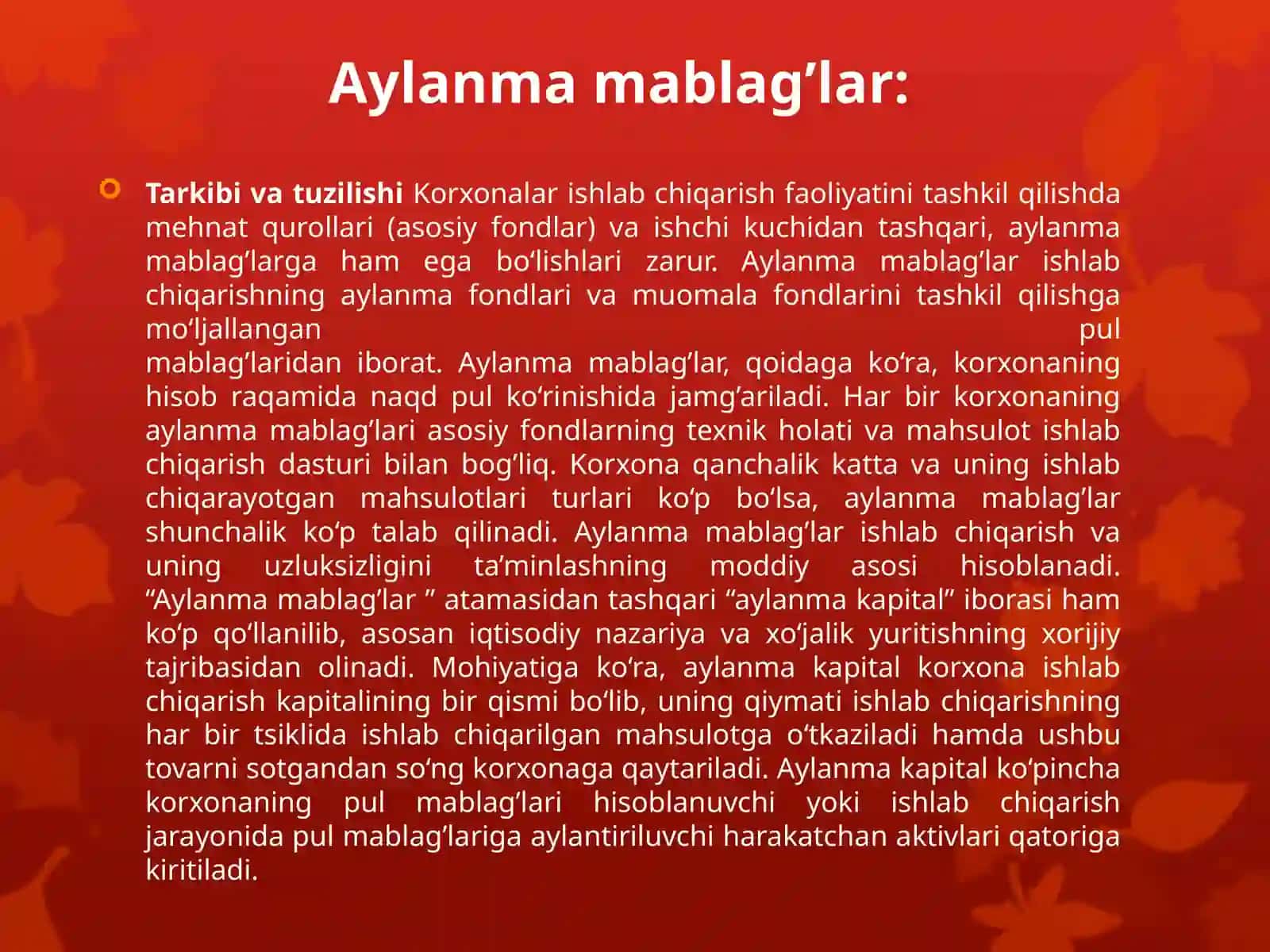 KORXONANING AYLANMA MABLAG’LARI 3
