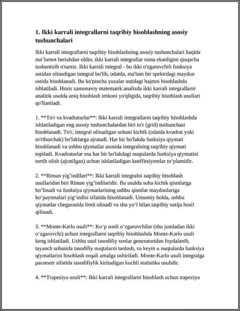 IKKI KARRALI INTEGRALLARNI TAQRIBIY HISOBLASH 3