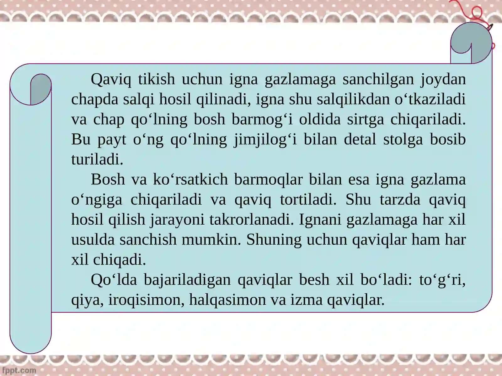 Qo‘l choklari. Qo‘l choklaridan namunalar tikish 3