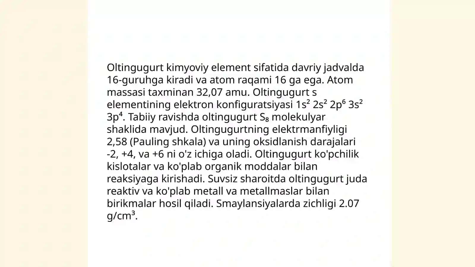 Oltingugurtning kimyoviy xossalari 3