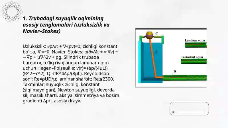 Gidrodinamika turbalarda suyuqliklar harakati 3