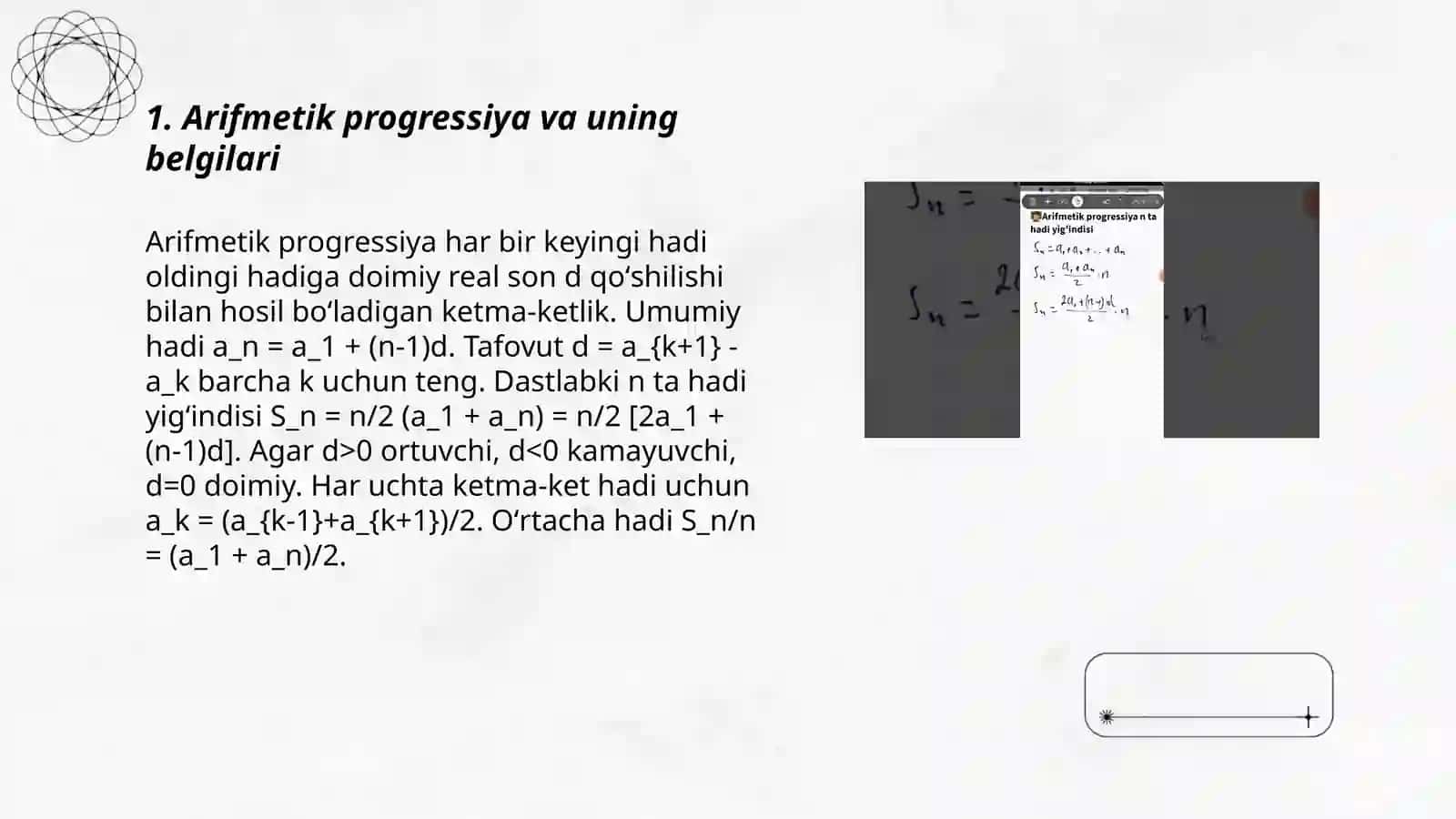 Arifmetik progressiyaning dastlabki n ta hadi yigʻindisi 3