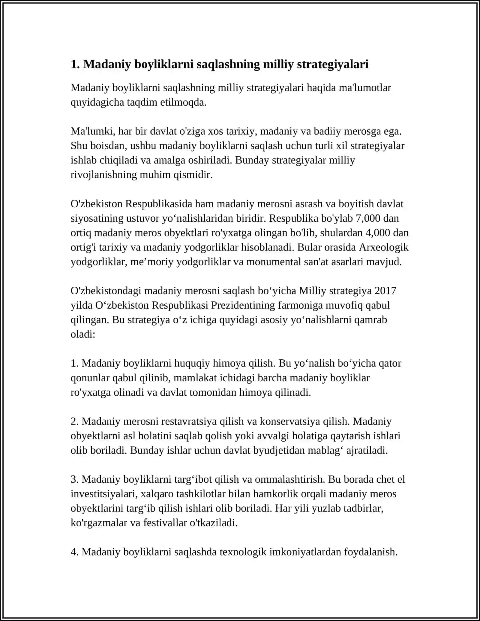 MADANIY BOYLIKLARNI SAQLASH BOʻYICHA MILLIY VA XALQARO QADRIYATLAR 3