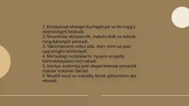 Leksik sinonimlar - poetik vosita sifatida 3