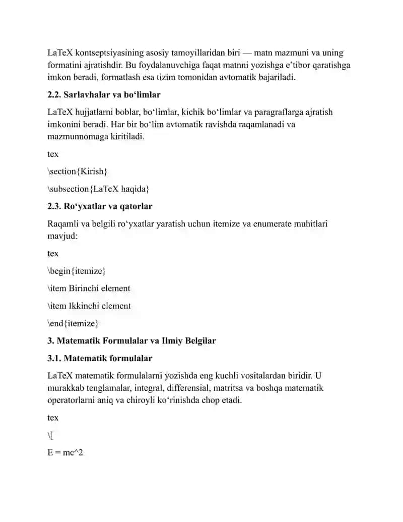 LaTeX Dasturiy Ta'minotining Standart Xususiyatlari 3