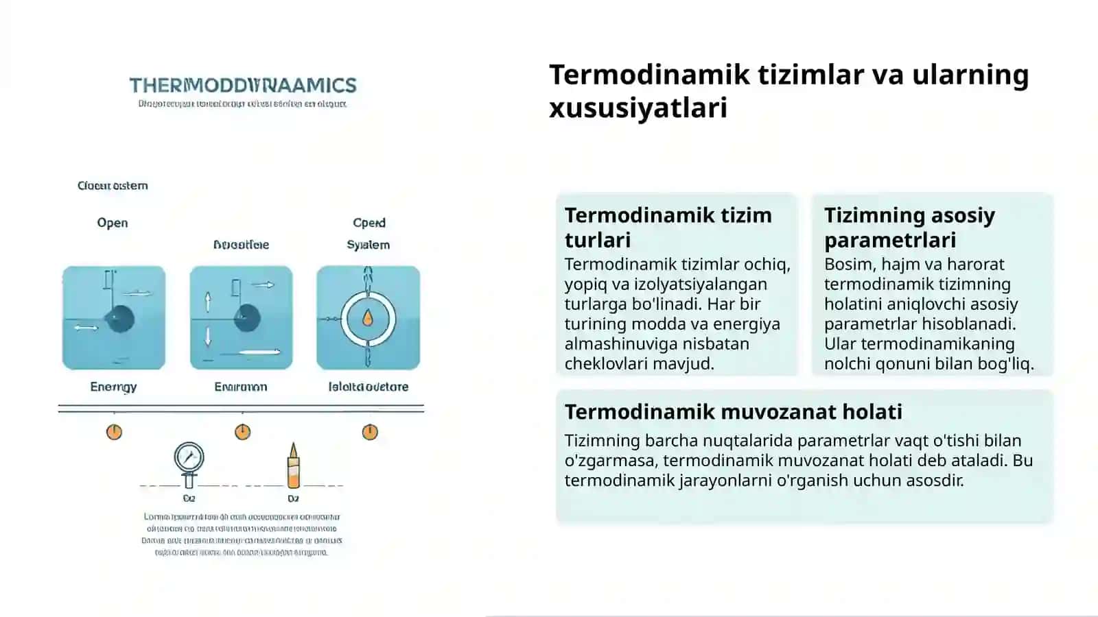 Termodinamikaning asosiy qonunlari va ularning ahamiyati 3