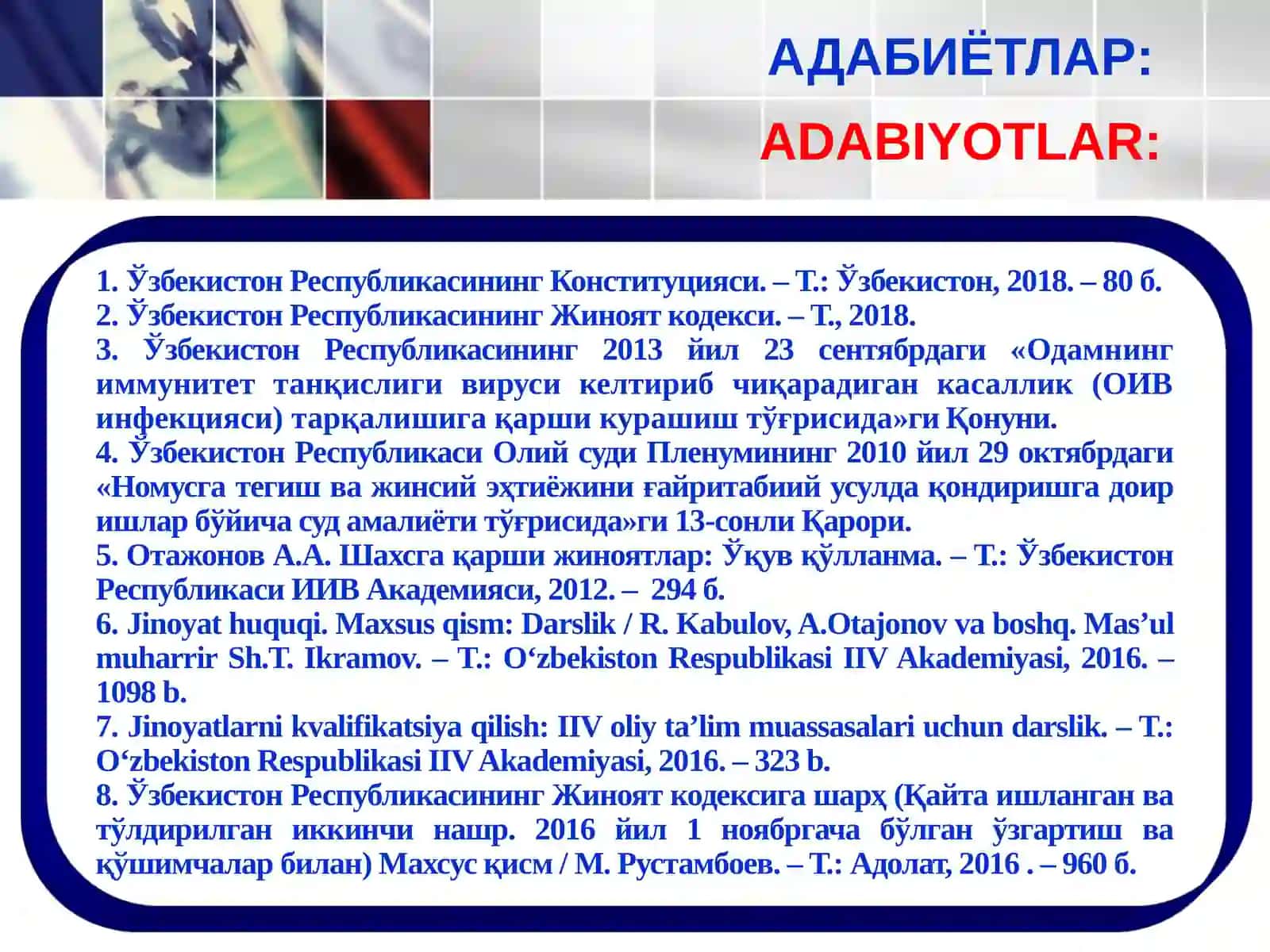 ШАХСГА ҚАРШИ ЖИНОЯТЛАР 3
