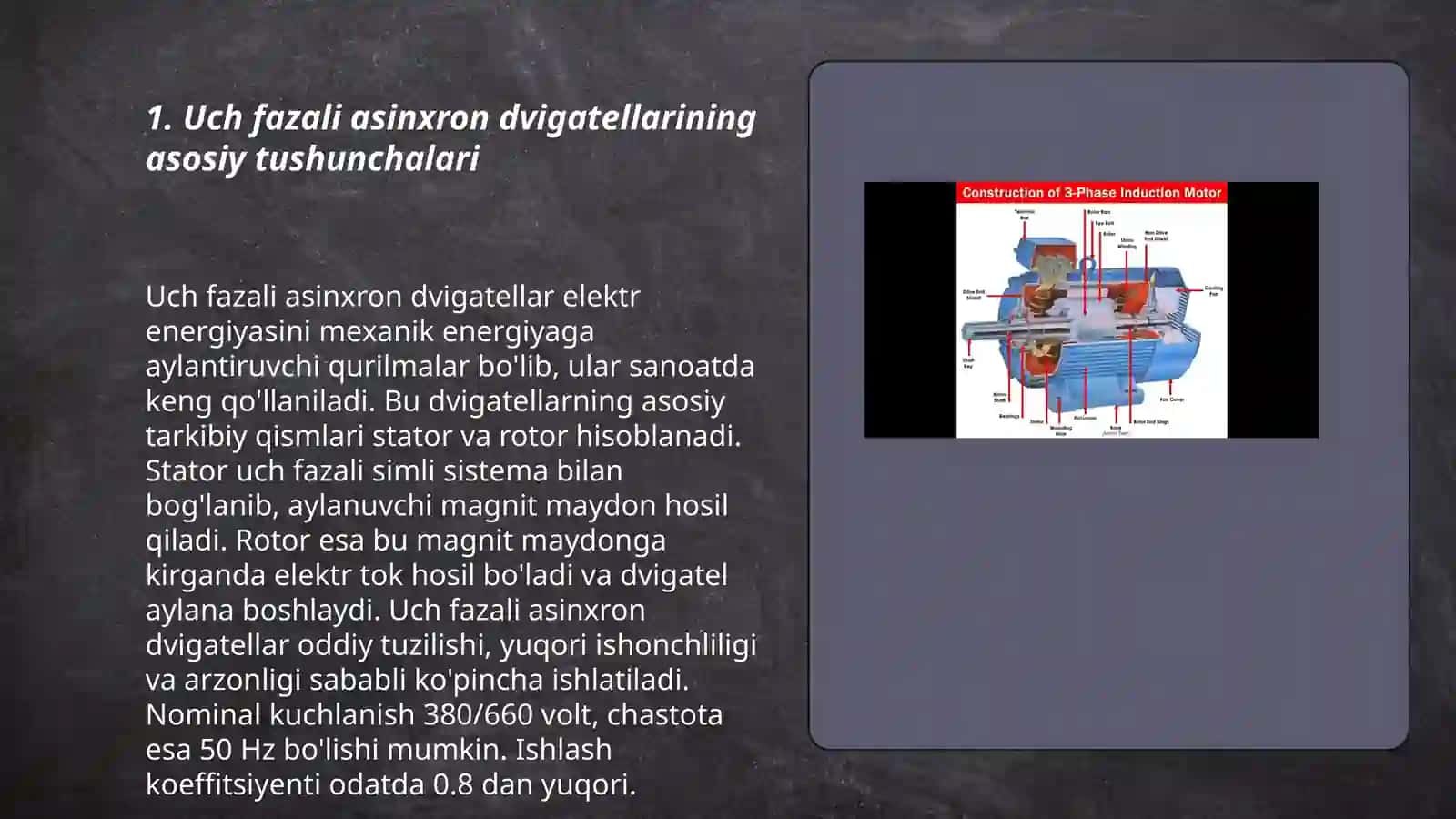 Uch fazali asinxron divigatellarni oʻrganish 3