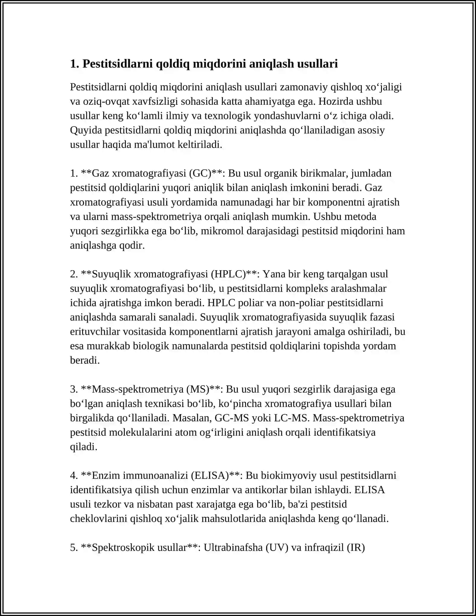 PESTITSIDLARNI QOLDIQ MIQDORINI ANIQLASH 3