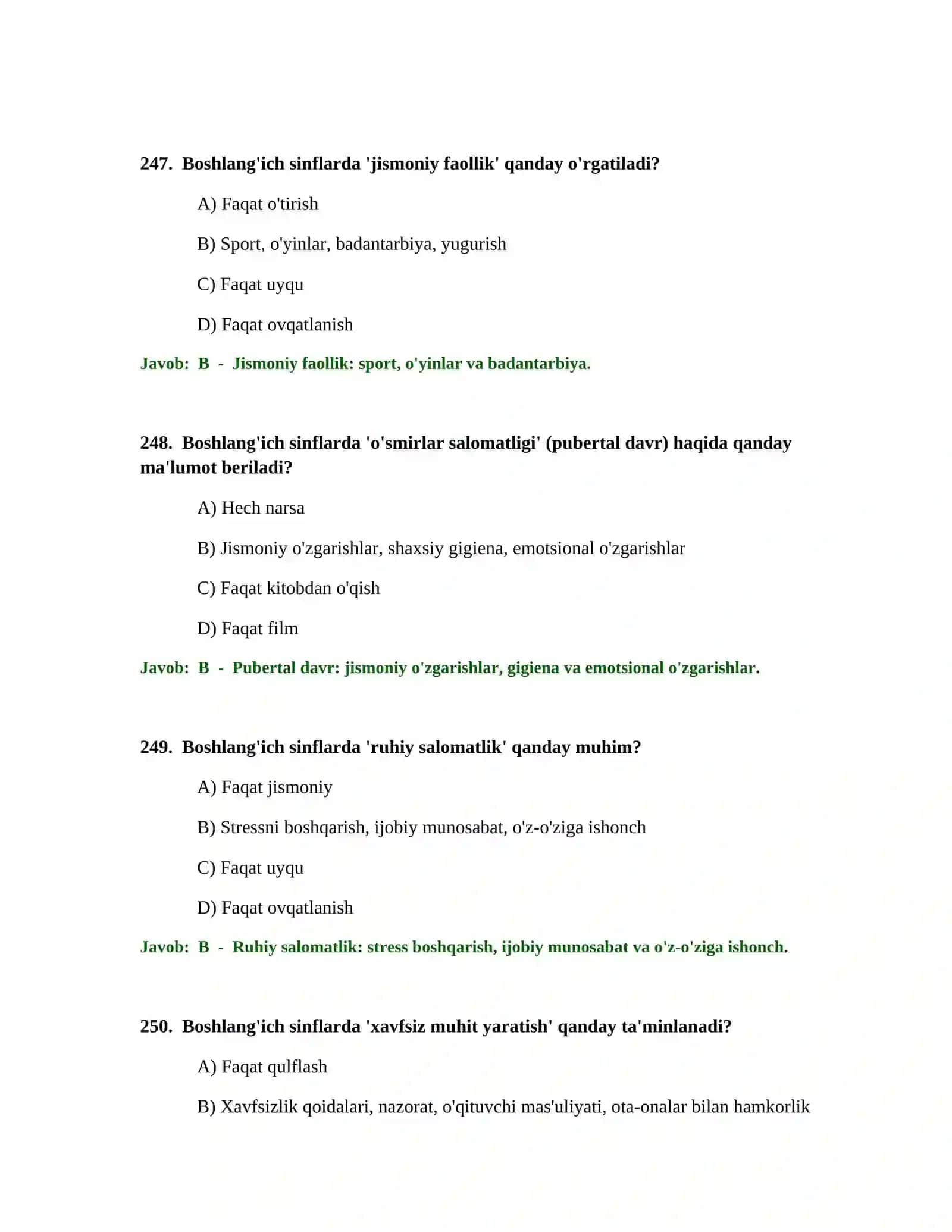 BOSHLANG'ICH TA'LIM O'QITUVCHISI TEST SINOVLARI 3
