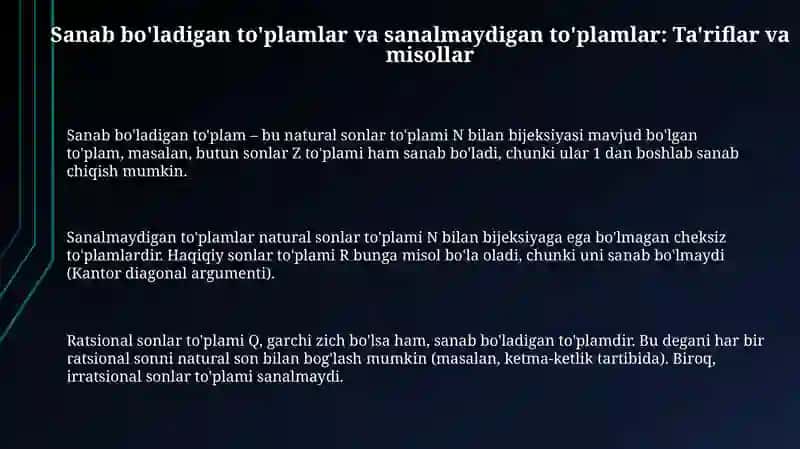 Sanoqli va sanoqsiz toʻplamlar 3