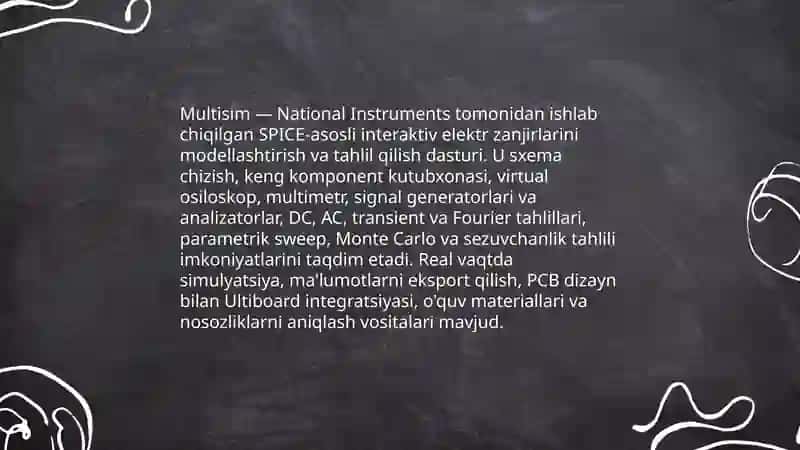 Multisim dasturida elektr zanjirini qurish va modellashtirish 3