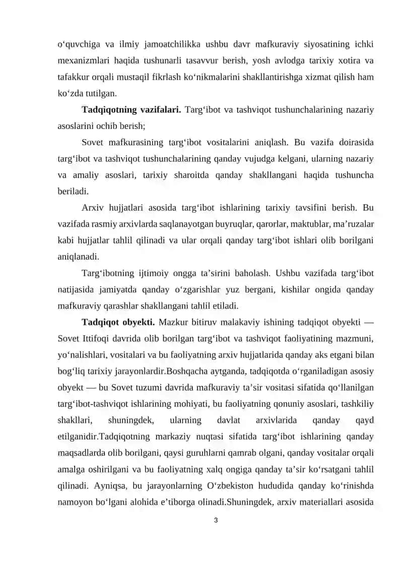 Sovet Ittifoqining targ‘ibot va tashviqot tizimi; arxiv materiallari asosida Farg‘ona vodiysi misolida 3