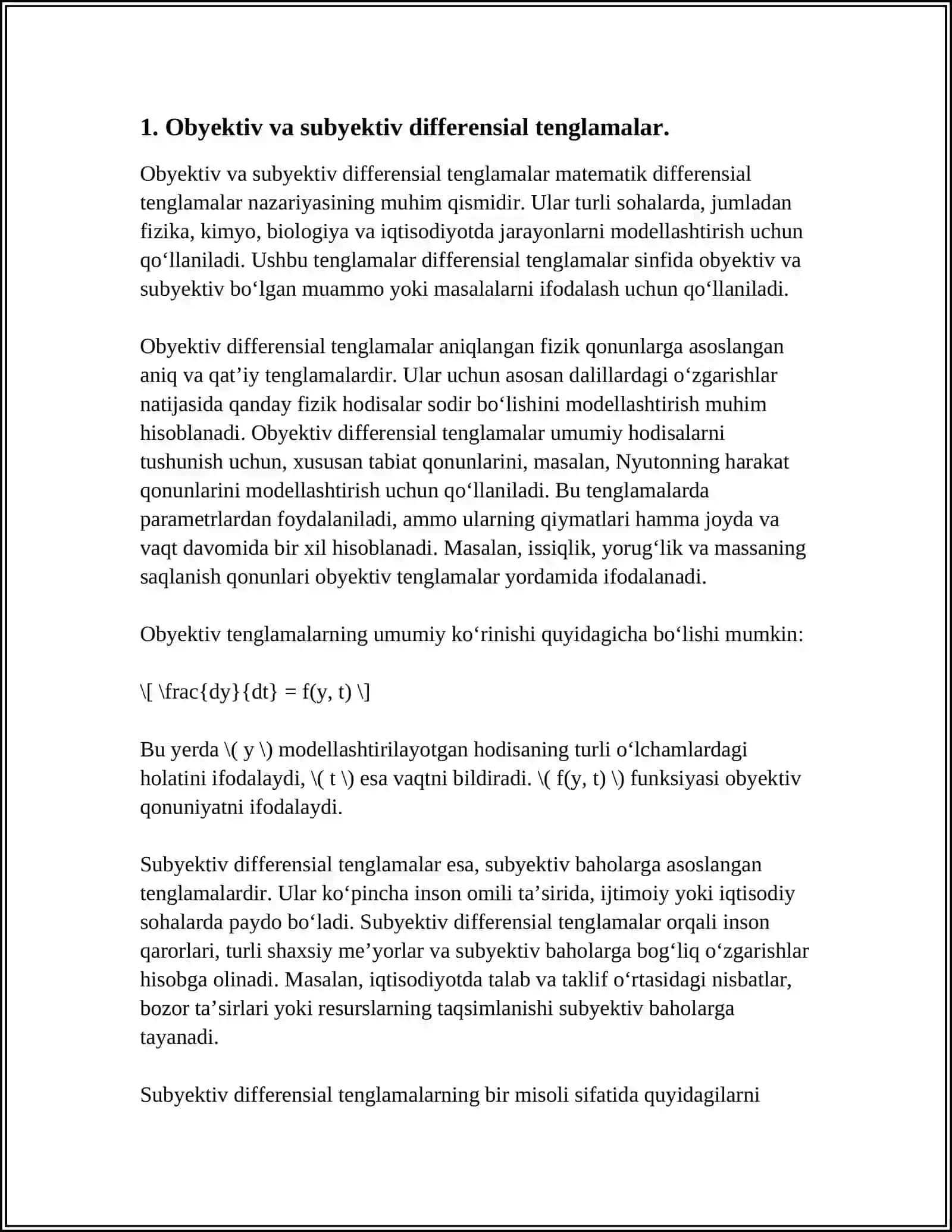 BIR JINSLI DIFFERENSIAL TENGLAMALAR VA ULARNI YECHISH USULLARI 3