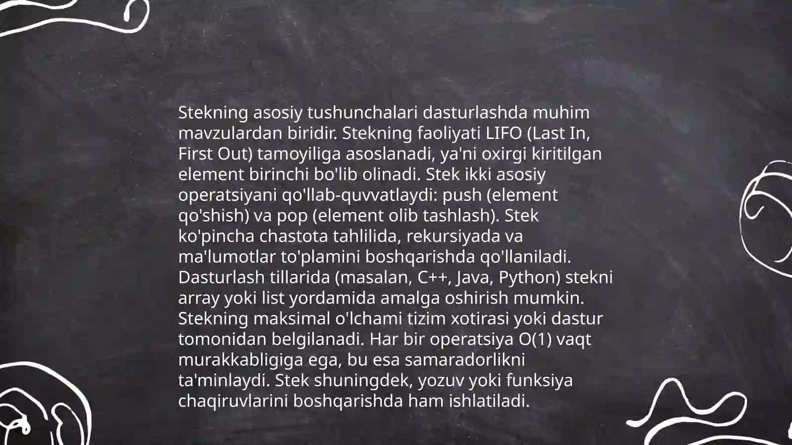Stek, navbat va dek. Tasvirlash algoritmlari 3