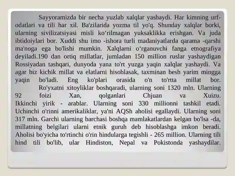 Dunyo xalqlarining xoʻjalik hayoti mavzusida TAQDIMOTI 3