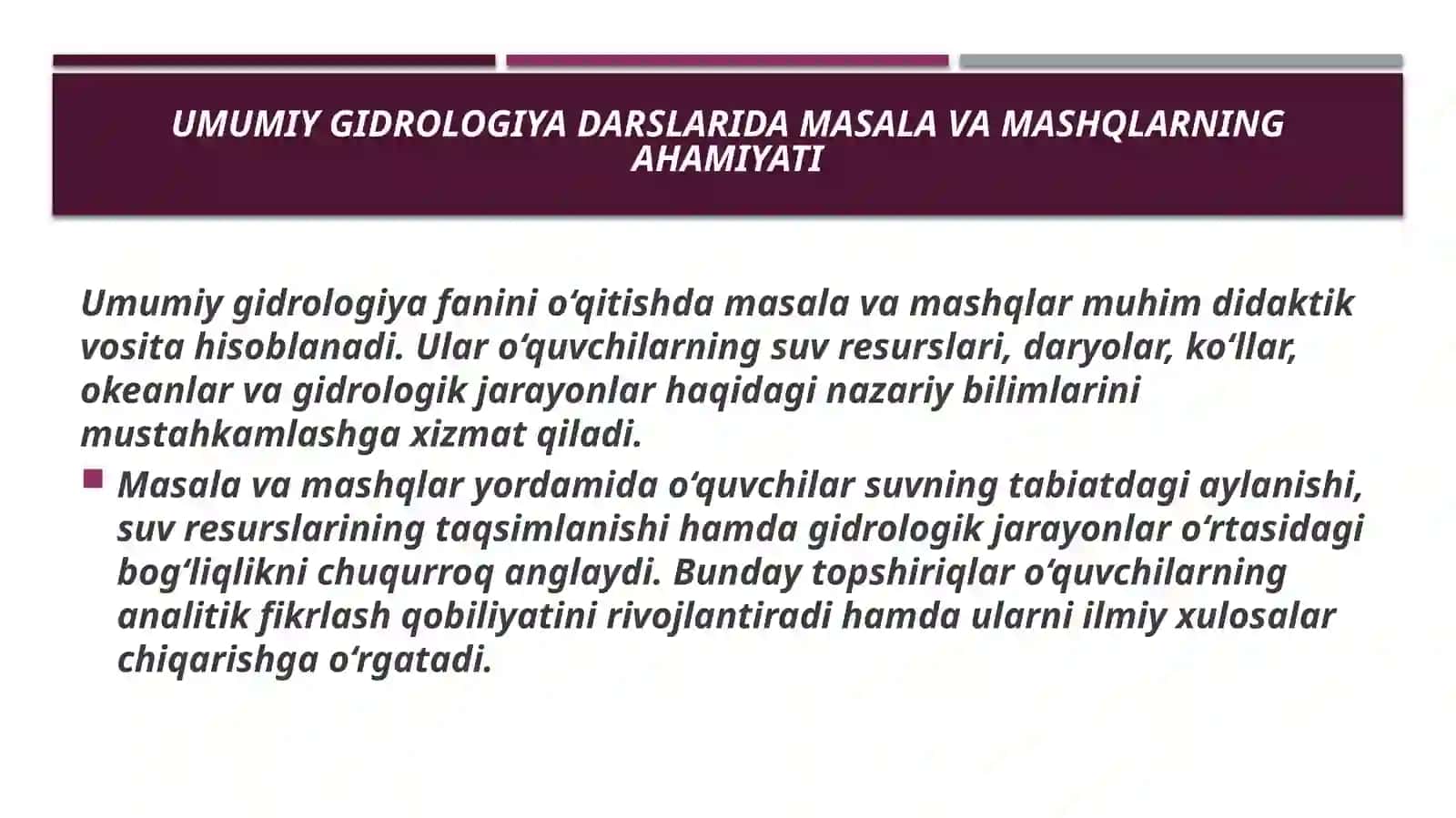 Umumiy Gidrologiyadan Masala, Mashqlar, Krossvord va Rebuslar Tuzish 3