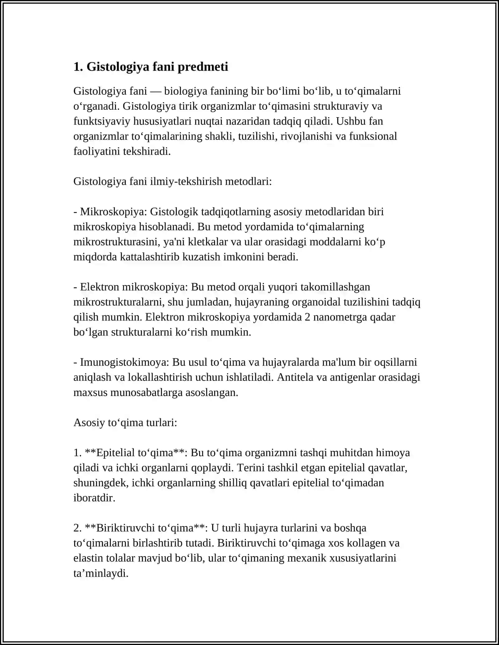 GISTOLOGIYA VA EMBRIOLOGIYA FANINING PREDMETI VA VAZIFALARI 3