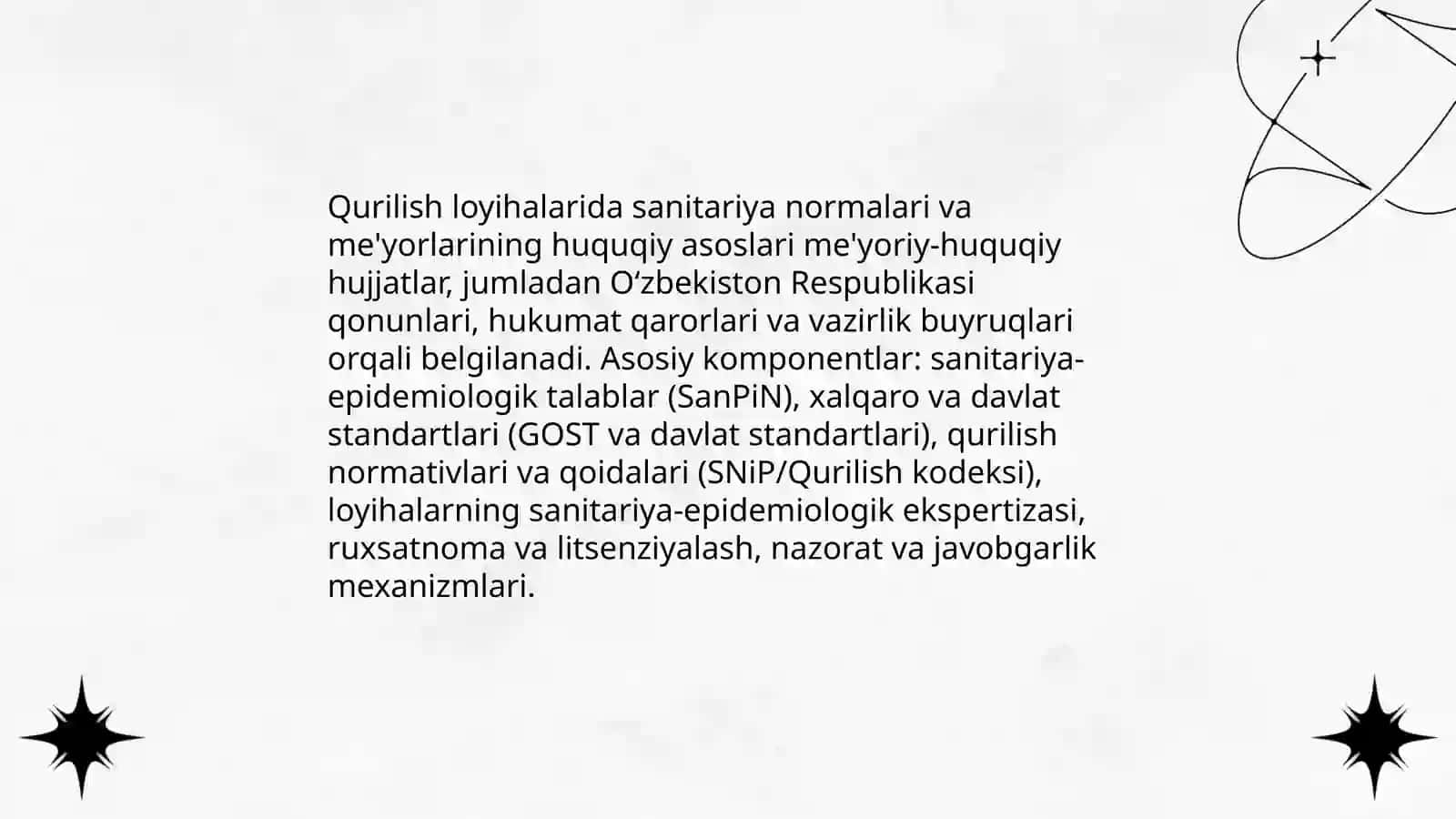 Qurilish loyihalarida sanitariya normalari va me'yorlarining huquqiy asoslari 3