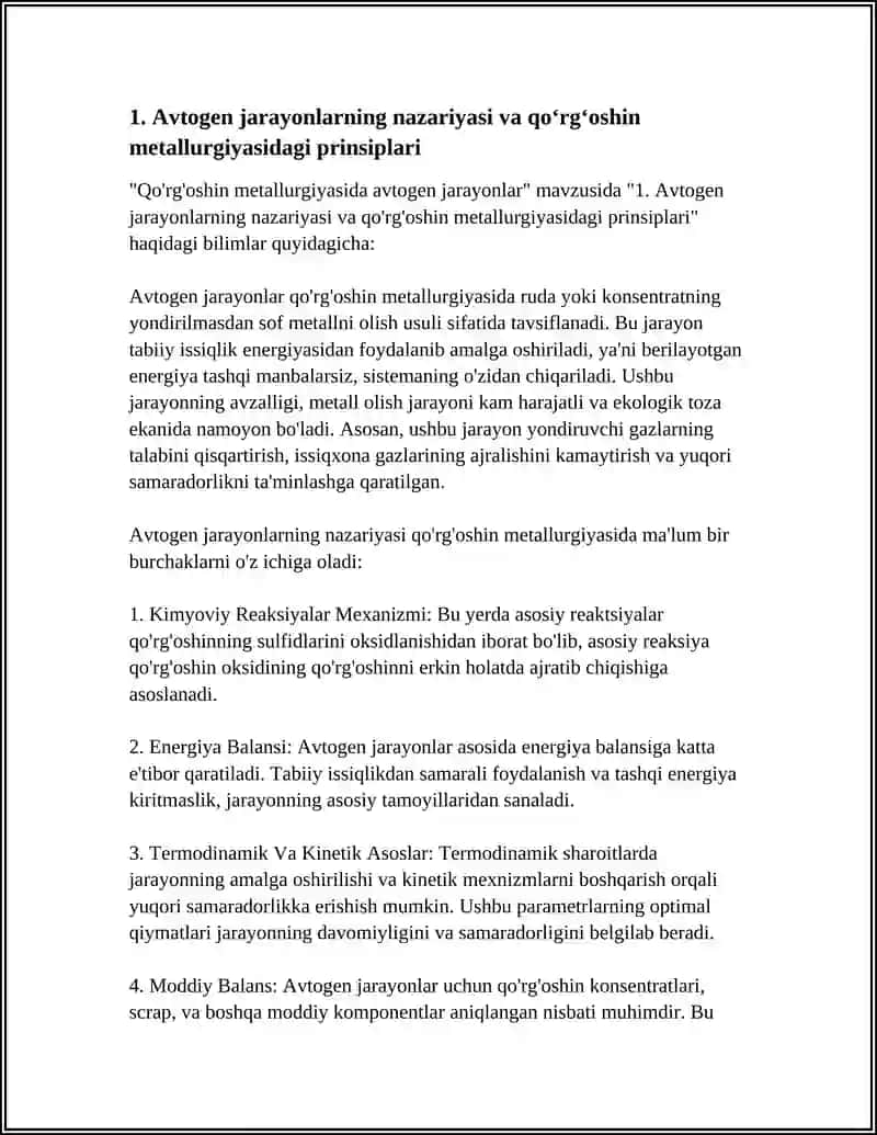 QOʻRGʻOSHIN METALLURGIYASIDA AVTOGEN JARAYONLAR 3