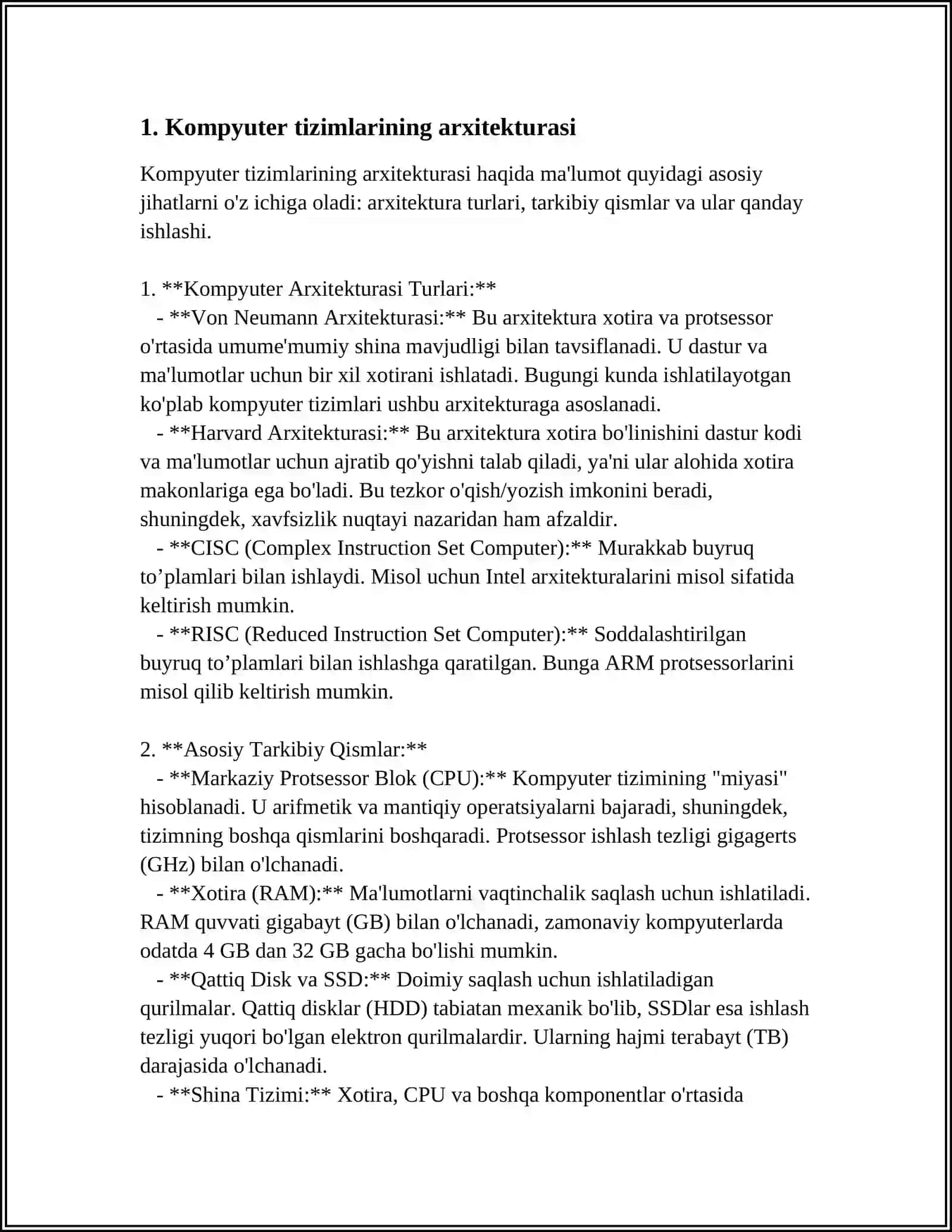 KOMPYUTER TIZIMLARI.KOMPYUTERLARNING TEXNIK VA DASTURIY TA'MINOTI 3