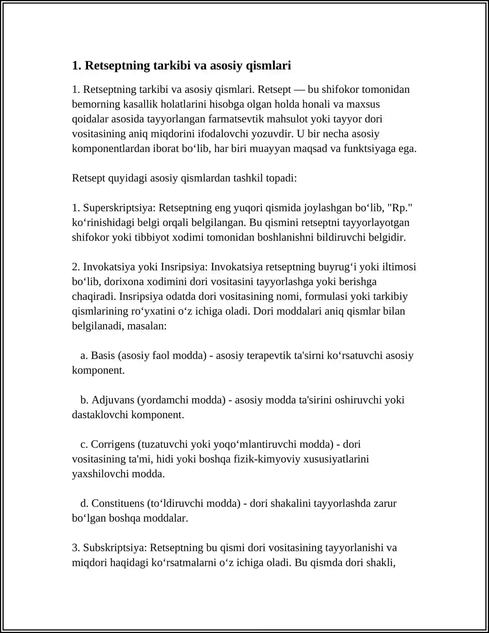 RETSEPT VA UNING TUZILISHI 3