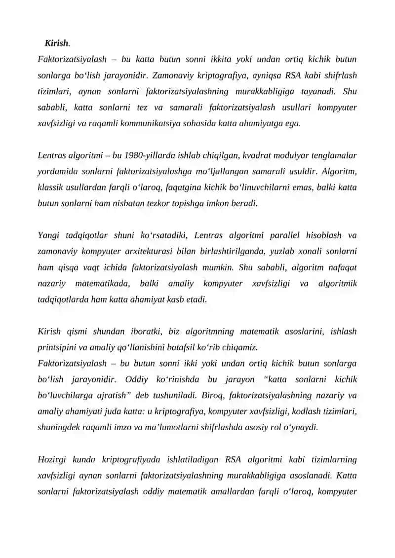 Lentrasning faktorizatsiyalash algoritmi 3